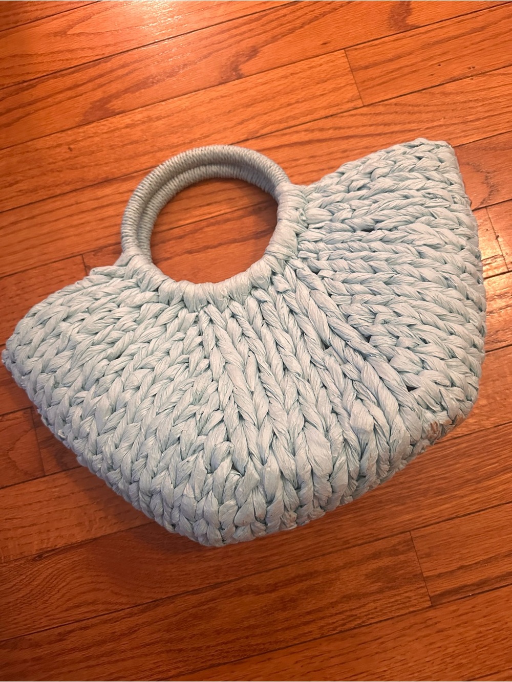 Handwoven Light Blue Crochet Tote Bag by